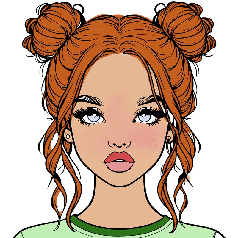 realistic girl with two buns in hair and lips