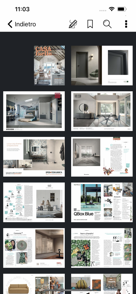 CasaFacile - A grid view of magazine pages featuring various interior design and home decor inspirations.