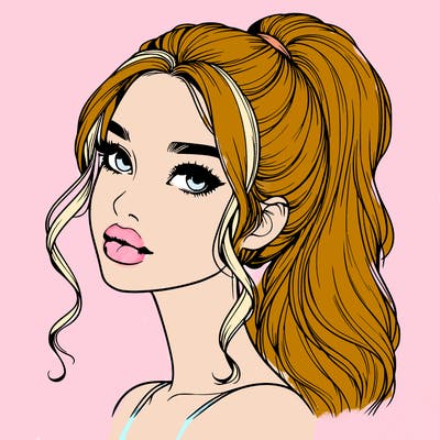 realistic girl with a ponytail on her hair and lips