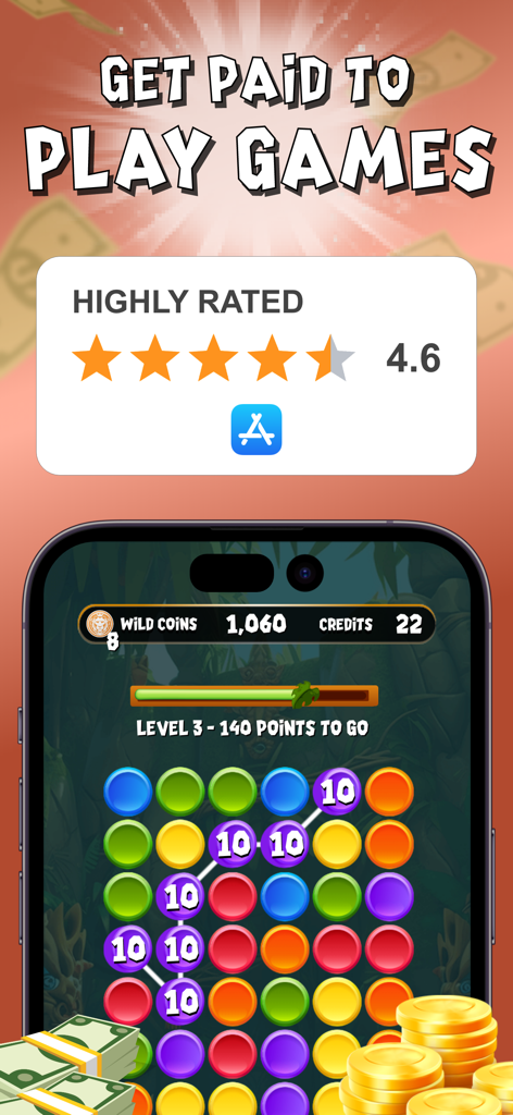 Coinnect Pro match 3 gameplay screen showing how to earn coins and real money prizes