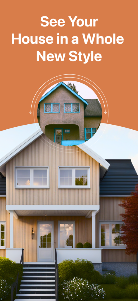 AI Exterior Home Design - Before and after comparison of a house exterior redesigned with AI architectural styles