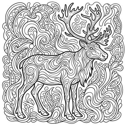 Embark on an artistic journey with this captivating coloring page featuring a majestic Sami reindeer transformed by a vibrant psychedelic style. Intricate swirling patterns invite you to unleash your creativity and bring this trippy design to life.