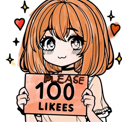 anima girl holding a 100 likes sign in her hand