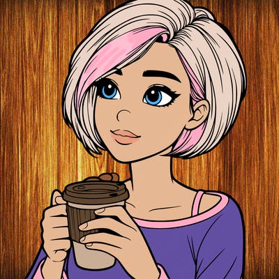 realistic girl with short hair drinking coffee