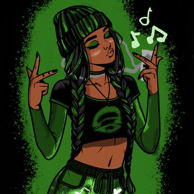 realistic teenage girl with braids and a beanie and crop top doing 🫶🏼