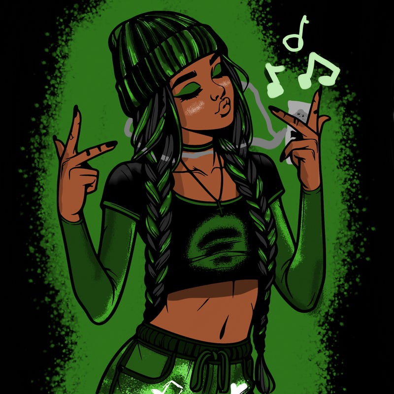 realistic teenage girl with braids and a beanie and crop top doing 🫶🏼