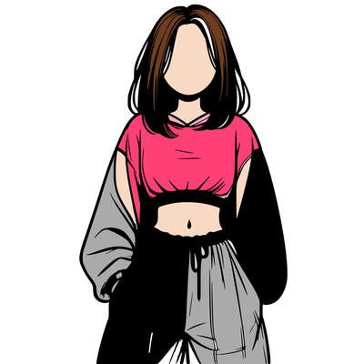 realistic girl faceless with baggy pants and a crop top