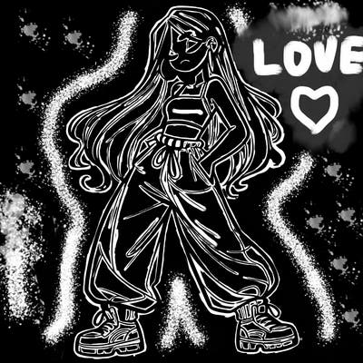 girl in baggy pants crop top and long hair