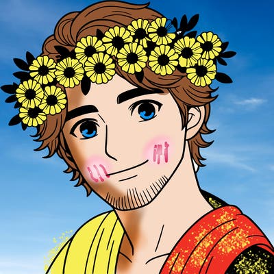 man with flower crown