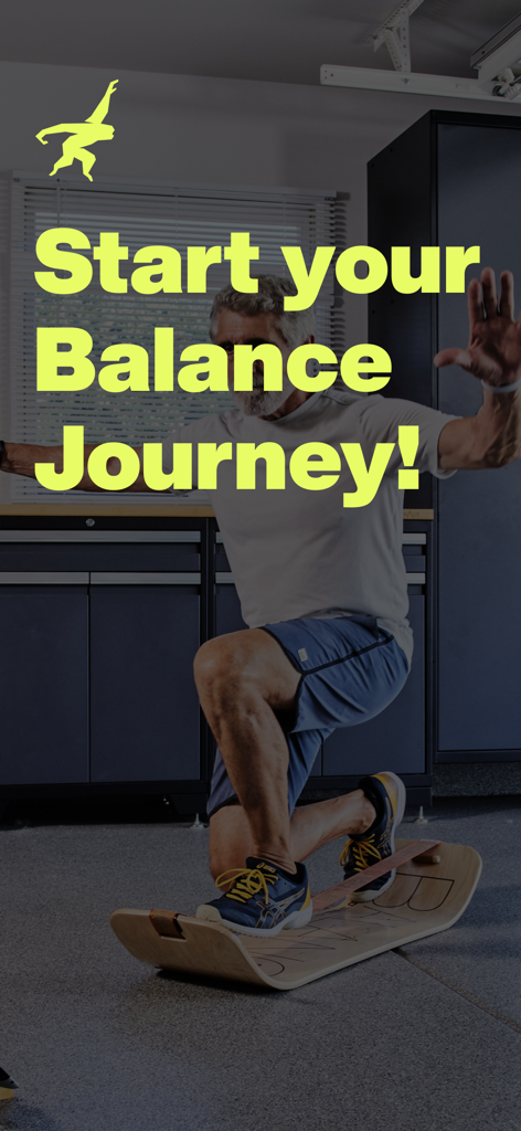 Gibbon Balance App - A man practicing core stability on a GIBOARD with the text Start your Balance Journey