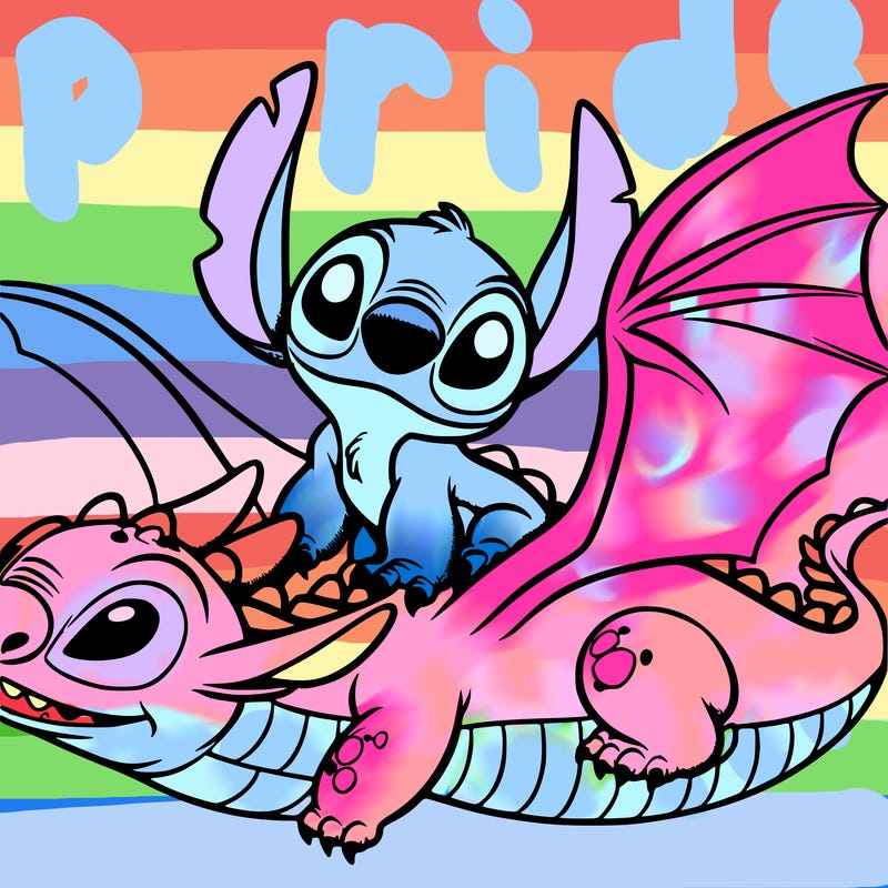 stitch riding a dragon