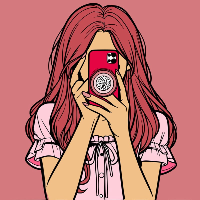 a realistic girl holding her phone taking pictures