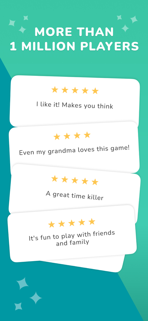 Word Yoga - Unlimited & Daily - Word Yoga app screenshot showing over one million players and positive five star user reviews