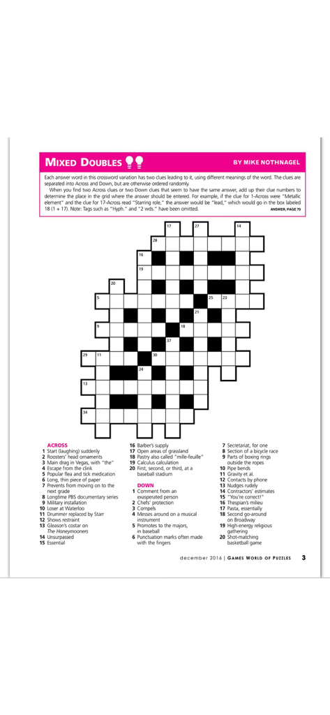 Games World of Puzzles - Página de crucigrama "Mixed Doubles" de la revista Games World of Puzzles