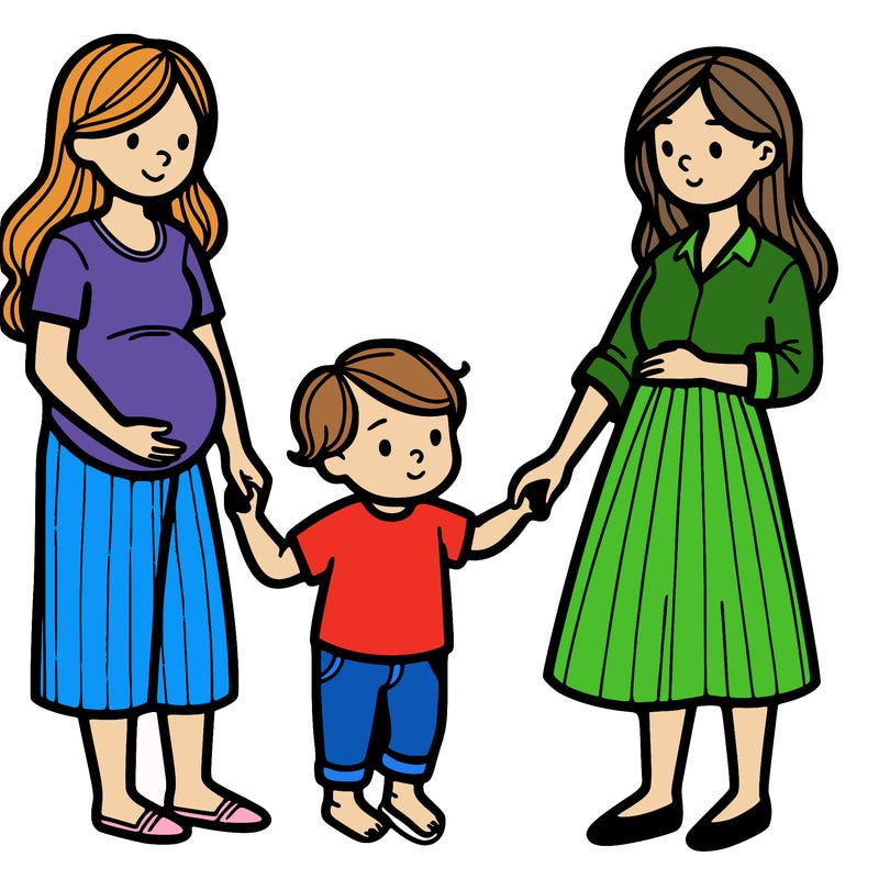 pregnant woman with her wife and 1 child