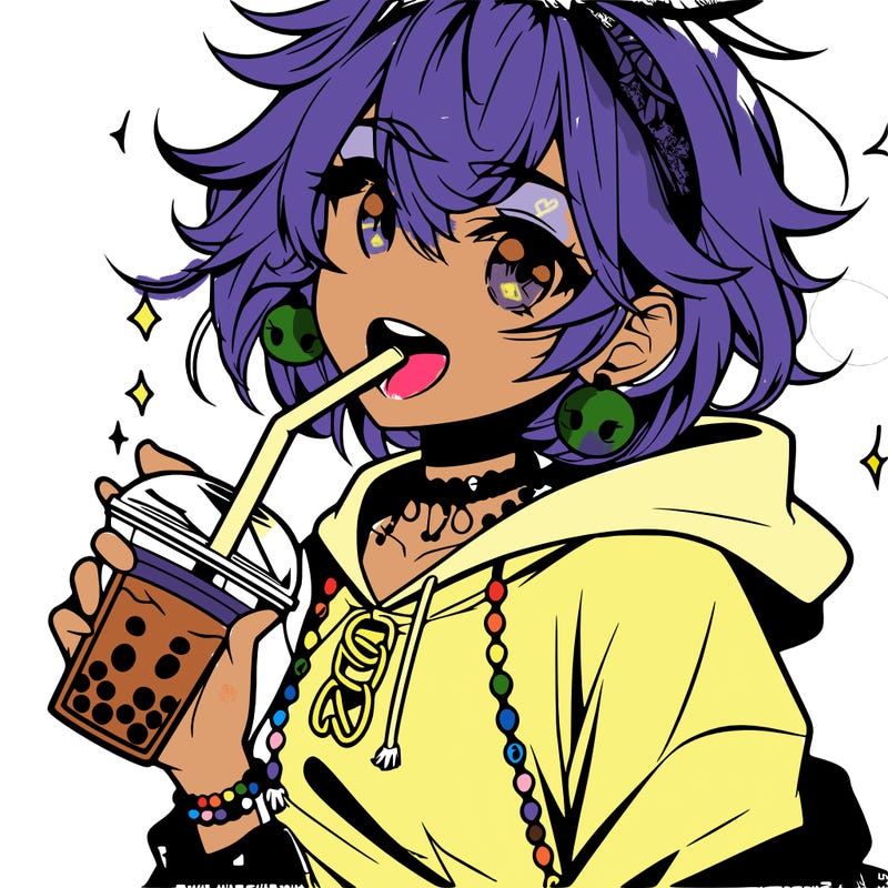 hot baddie anime girl drinking boba and biting the straw