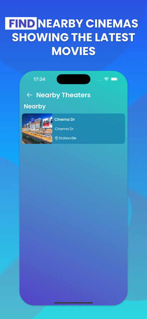 Crackle : Movies and Tv Shows - Interfaz de la aplicación Crackle que muestra una lista de cines cercanos.