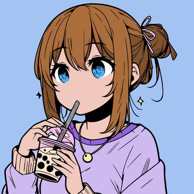 manga character drinking boba