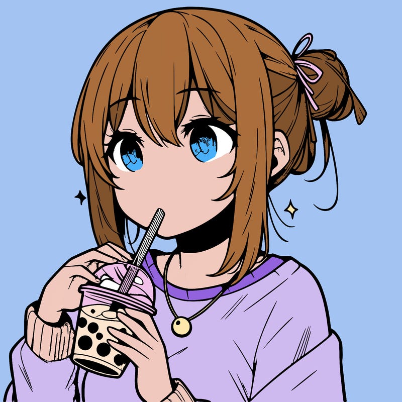manga character drinking boba