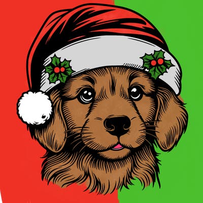 realistic dog wearing a santa hat