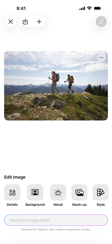 Numbers: Make Spreadsheets - Interface for editing images using AI tools within the Numbers app on iPhone