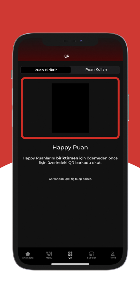 Happy Group - Happy Group mobile app QR scanner interface for collecting loyalty points