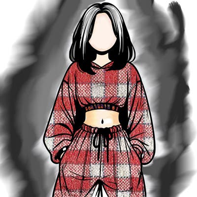 realistic girl faceless with baggy pants and a crop top