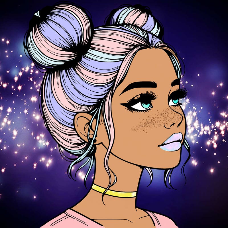 realistic girl with buns on the top of her head