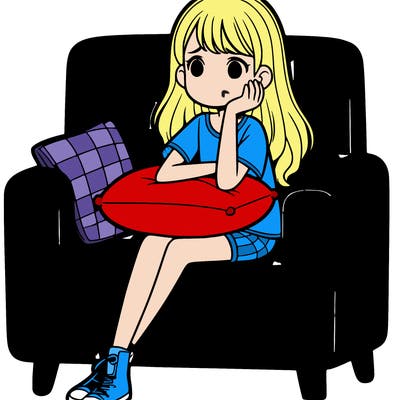 girl sitting on a comfy chair looking worried