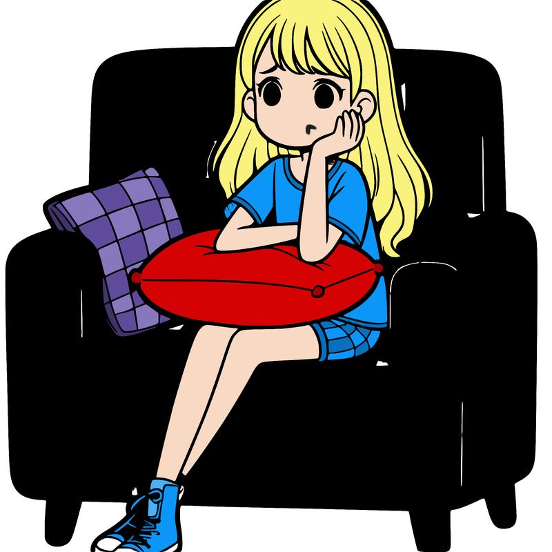 girl sitting on a comfy chair looking worried