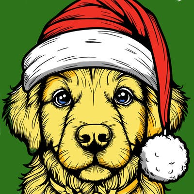 realistic dog with a christmas hat