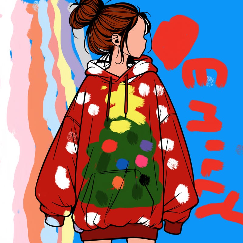 realistic girl with a oversized sweatshirt on and a bun