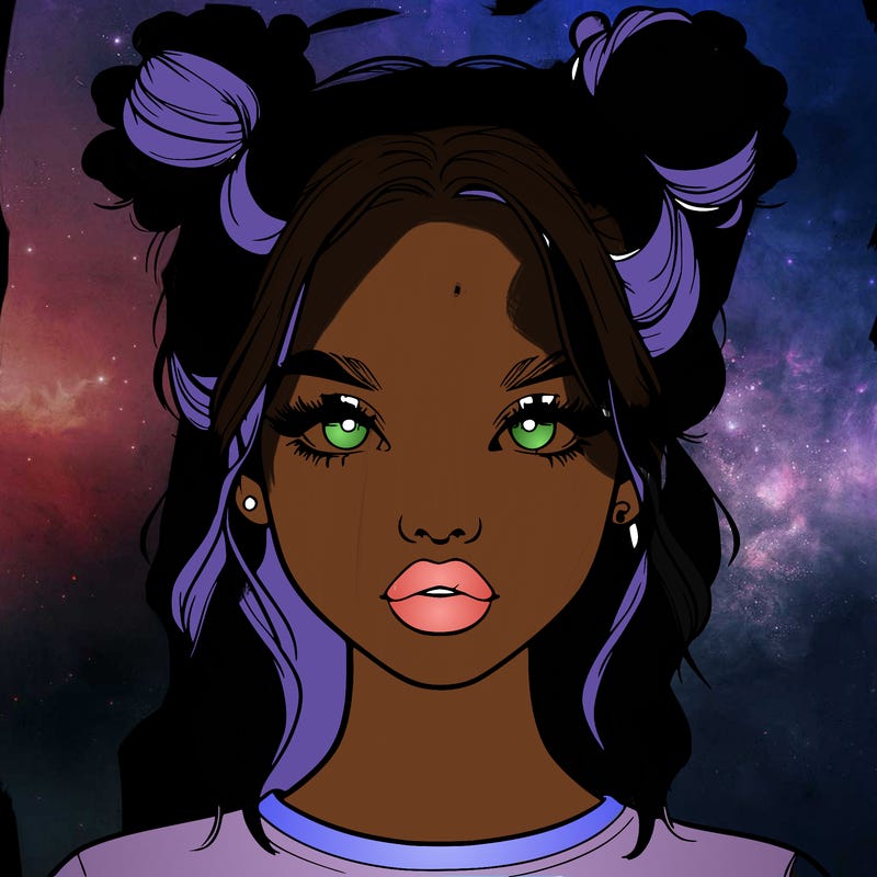 realistic girl with two buns in hair and lips