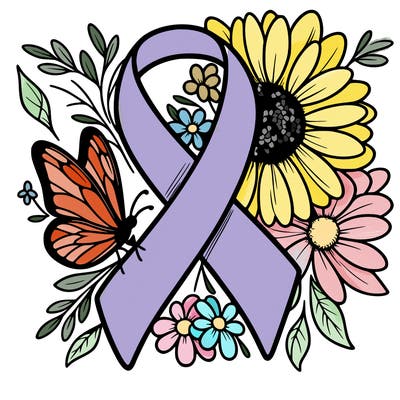 cancer awareness symbol with flowers and butterflies