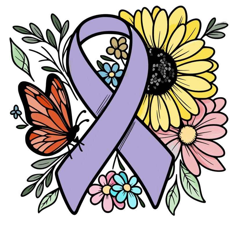 cancer awareness symbol with flowers and butterflies