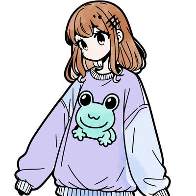 girl wearing frogging sweatshirt