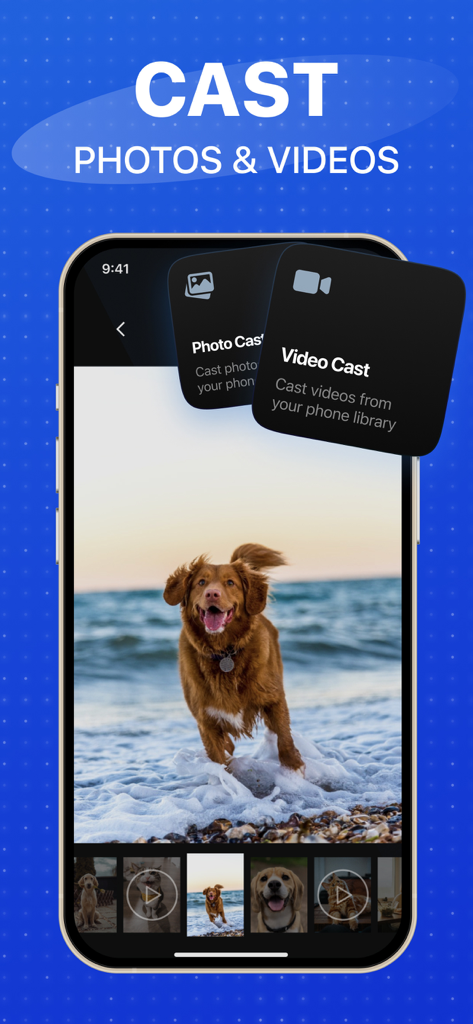 TV Remote for Smart TVs - Interface of the TV Remote app showing the feature to cast photos and videos from an iPhone to a Smart TV