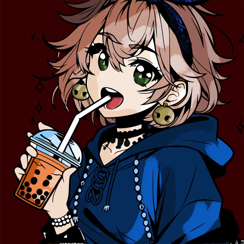 hot baddie anime girl drinking boba and biting the straw