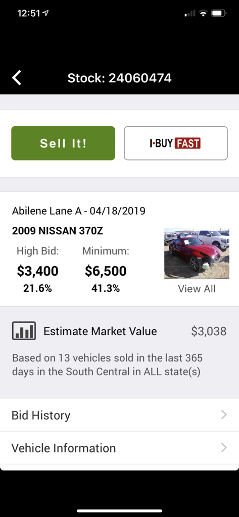 CSAToday by IAA - Vehicle auction and market value details screen in the CSAToday by IAA app.