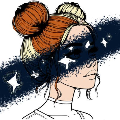 realistic girl with buns on the top of her head