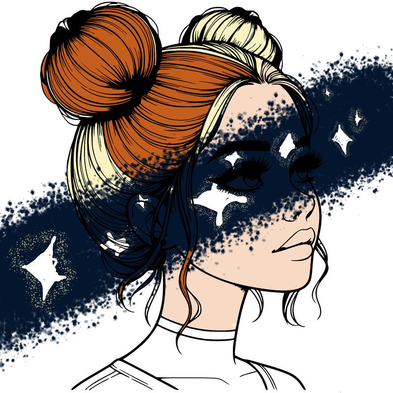 realistic girl with buns on the top of her head