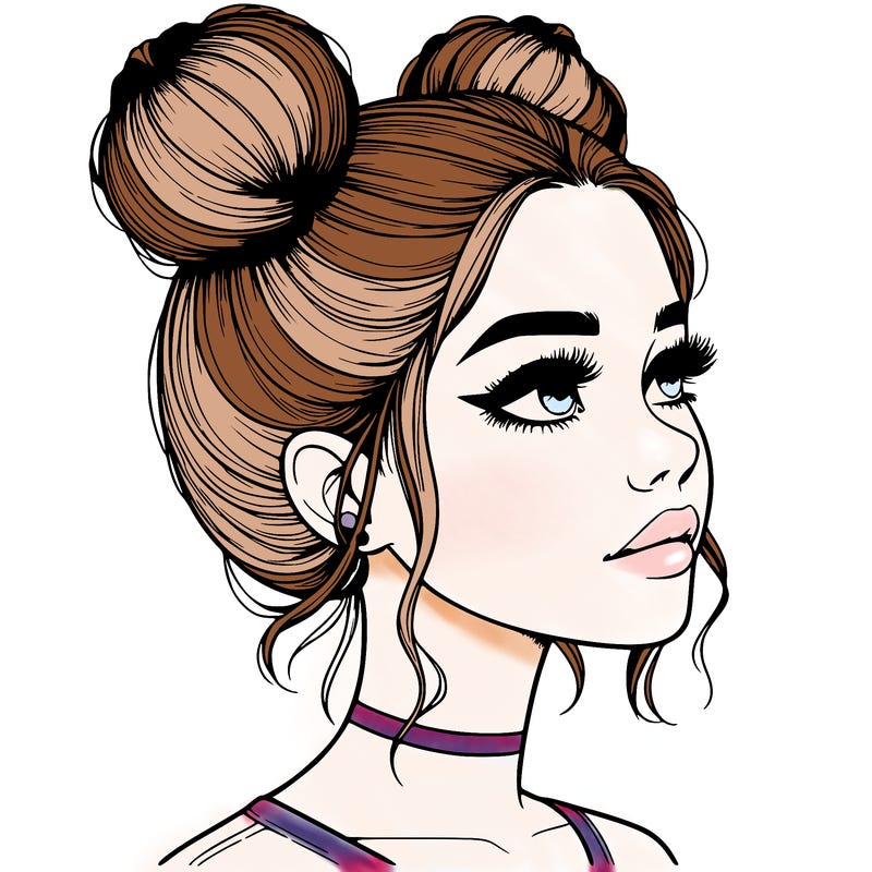 realistic girl with buns on the top of her head