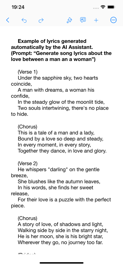 Sheet Music - Composer,Scanner - Asistente de IA generando letras de canciones en la interfaz de la app Partituras