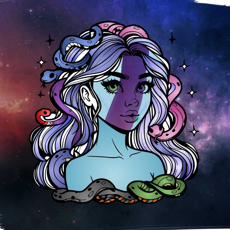 realistic girl with snakes as hair