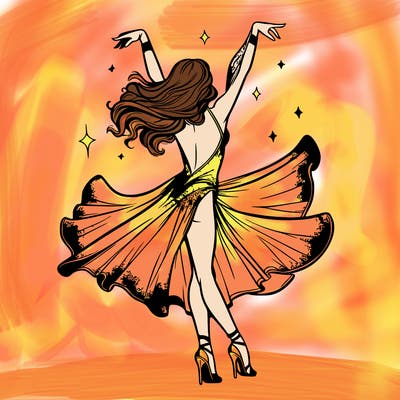 dancer dancing with a shimmery costume on realistic