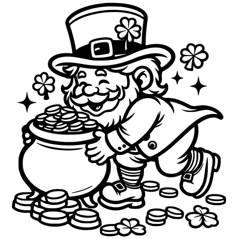 st. patrick’s day leprechaun steeling a pot of gold