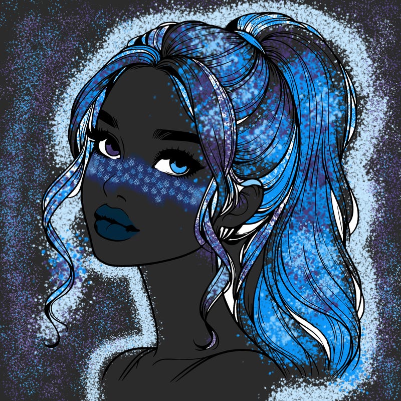 realistic girl with a ponytail on her hair and lips