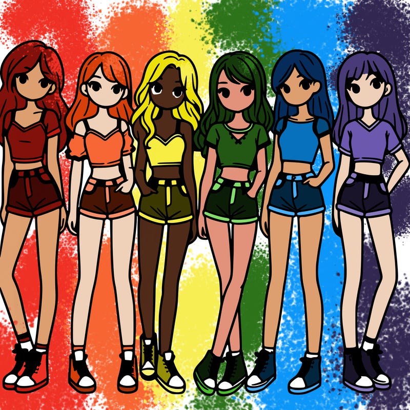 a group of girls wearing crop tops and shorts