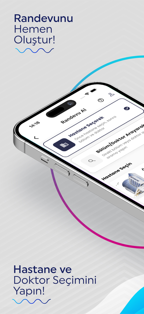 Doruk - Interface of the Doruk app showing hospital and doctor selection for booking appointments