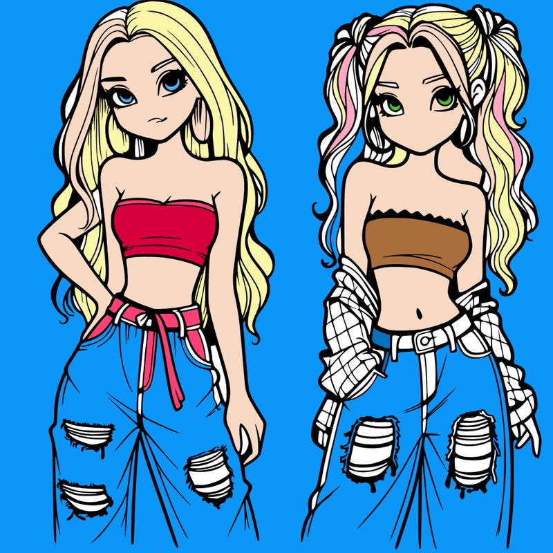 2 girls in crop tops and baggy jeans ripped